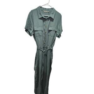Soft Surroundings Getaway Jumpsuit Pockets Kerry Short Sleeve Linen Blend Sz 18